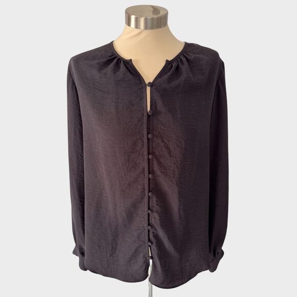 Nine West Medium Black Button Front Blouse Polyester - Picture 1 of 8